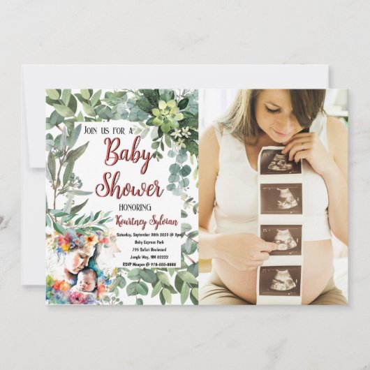 Moeder en Kind Waterverf Foto Baby shower Kaart (Voorkant)