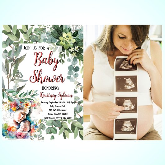 Moeder en Kind Waterverf Foto Baby shower Kaart