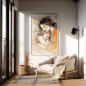 Moeder en kind Waterverf Portret Klimt Nouveau Poster