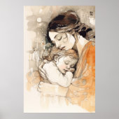 Moeder en kind Waterverf Portret Klimt Nouveau Poster (Voorkant)