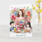 Moeder en Kinder Moederdag vakantie Kaart (Gele Bloem)
