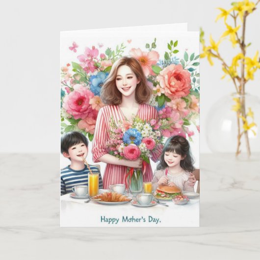 Moeder en Kinder Moederdag vakantie Kaart (Gele Bloem)