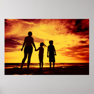 Moeder en kinder silhouetten poster