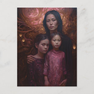 Moeder en kinderen briefkaart