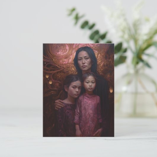 Moeder en kinderen briefkaart (Staand voorkant)