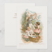  moeder en kinderen die wasgoed hangen feestdagenkaart (Voorkant / Achterkant)