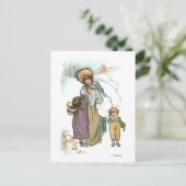  moeder en kinderen op sneeuw feestdagenkaart (Staand voorkant)