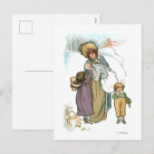  moeder en kinderen op sneeuw feestdagenkaart (Voorkant / Achterkant)