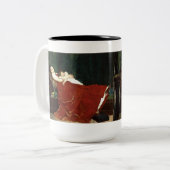 Moeder- en kinderretro-uitkijkblik negeren tweekleurige koffiemok (Voorkant links)