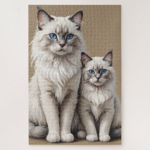 Moeder en Kitten Ragdoll Kattenkunstwerk Hartverwa Legpuzzel