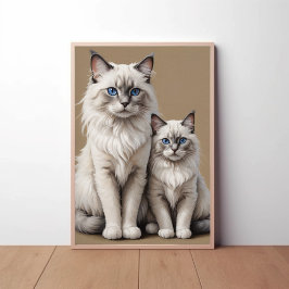 Moeder en Kitten Ragdoll Kattenkunstwerk Hartverwa Poster