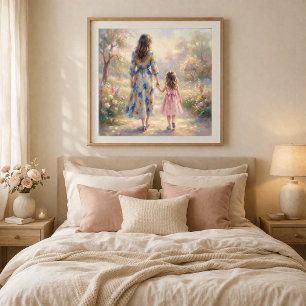 Moeder en kleine dochter wandelende poster