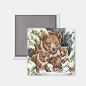 Moeder en kubussen van Grizzly Beer in de winter Magneet (Voorkant / Achterkant)