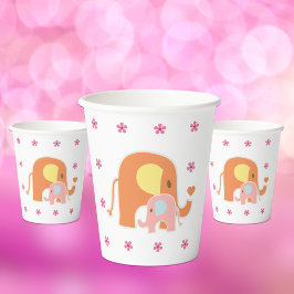 Moeder en Roze Olifant Baby Shower  Papieren Bekers