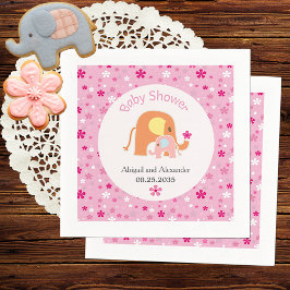 Moeder en roze olifant baby shower servet