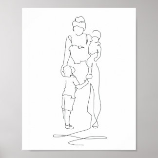 Moeder en Sons Lijn Kunst, Lijntekening, Cadeau vo Poster