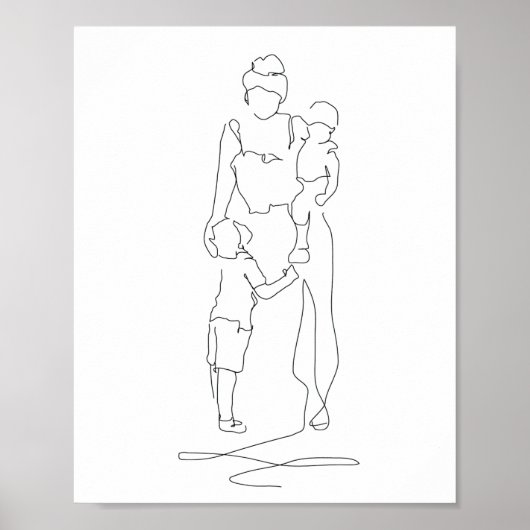 Moeder en Sons Lijn Kunst, Lijntekening, Cadeau vo Poster (Voorkant)