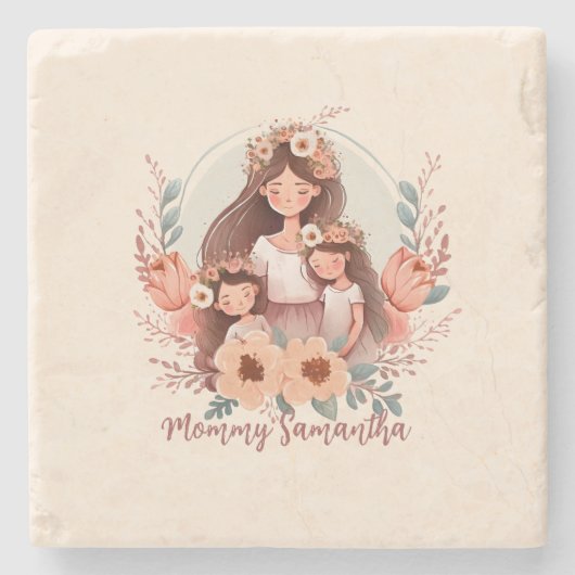Moeder en twee dochters in het Lijst Stenen Onderzetter (Voorkant)