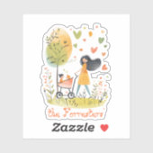 Moeder en tweeling op kinderwagen sticker (Vel)