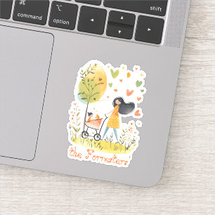 Moeder en tweeling op kinderwagen sticker