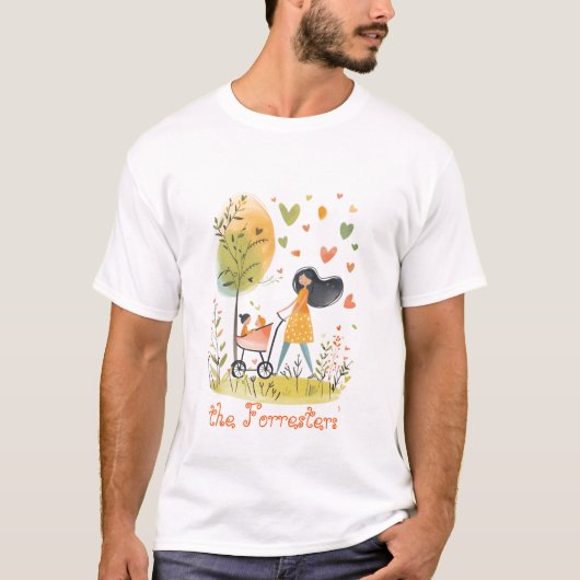 Moeder en tweeling op kinderwagen t-shirt (Voorkant)