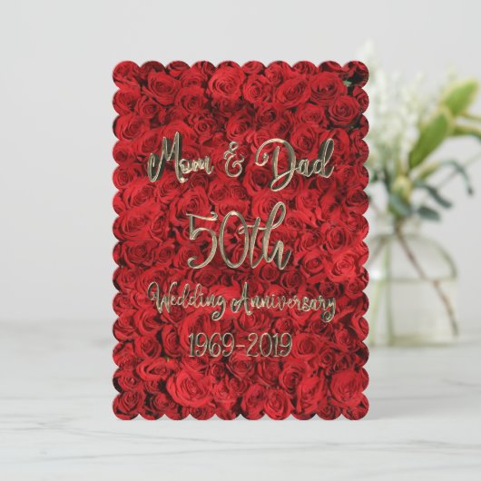 Moeder en Vader 50ste huwelijksverjaardag Rode Roz Kaart (Staand voorkant)