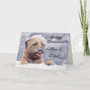Moeder en vader Border Terrier Hond in de sneeuw Feestdagen Kaart