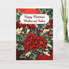 Moeder en Vader Kerstmis Poinsettias Feestdagen Kaart