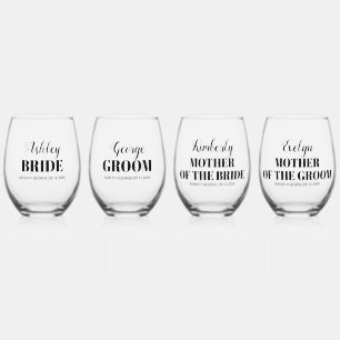 Moeder en vader van de bruid en bruidegom bruiloft wijnglas zonder voet