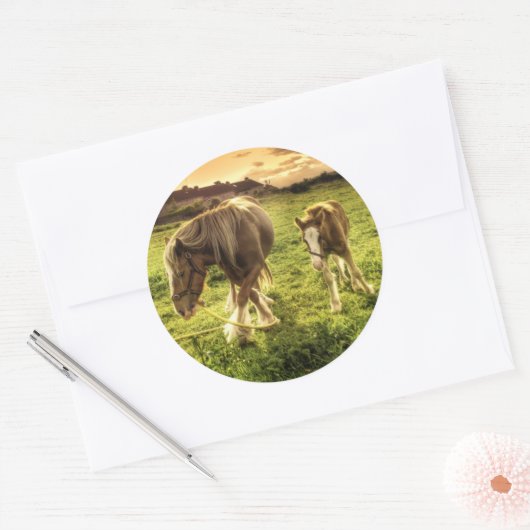Moeder- en veefpaard ronde sticker (Envelop)