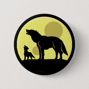 Moeder en Wolf Pup Ronde Button 5,7 Cm