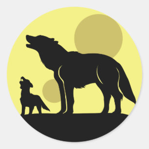 Moeder en Wolf Pup Ronde Sticker
