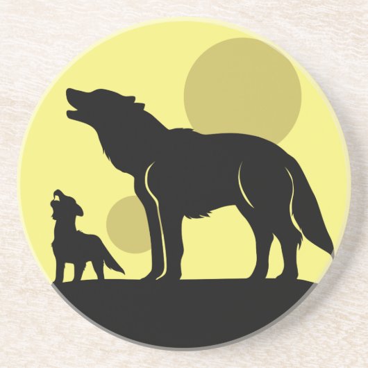 Moeder en Wolf Pup Zandsteen Onderzetter (Voorkant)