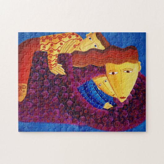 Moeder en Zonen Hedendaagse Familiekunstschilderij Legpuzzel (Horizontaal)