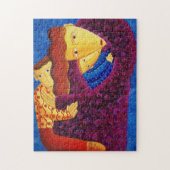 Moeder en Zonen Hedendaagse Familiekunstschilderij Legpuzzel (Verticaal)