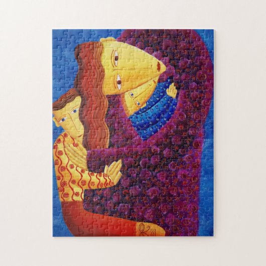 Moeder en Zonen Hedendaagse Familiekunstschilderij Legpuzzel (Verticaal)