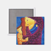 Moeder en Zonen Schilderij Familie Moderne Kunst Magneet (Voorkant / Achterkant)