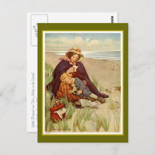 Moeder en zoon aan de Seaside Briefkaart (Voorkant / Achterkant)