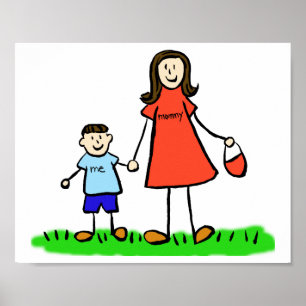 Moeder en zoon Aangepaste familiekarakters Art Pos Poster