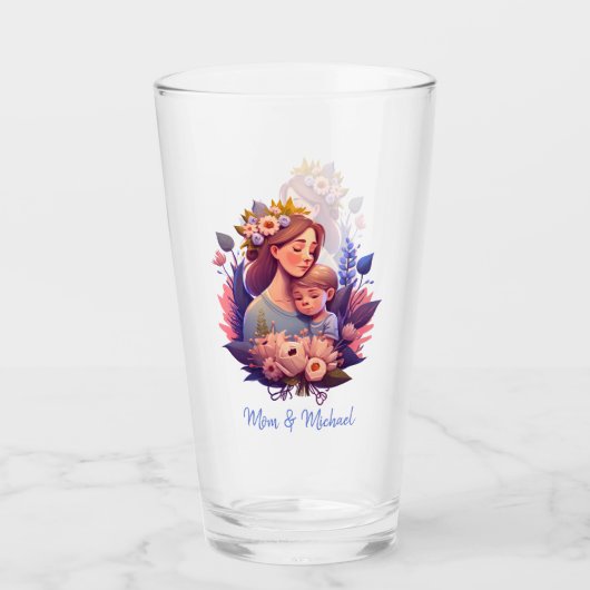 Moeder en zoon Happy Moederdag Glas (Voorkant)