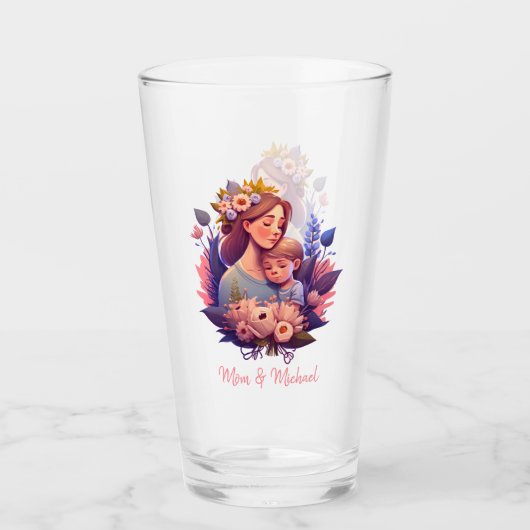 Moeder en zoon Happy Moederdag Glas (Voorkant)