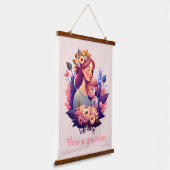 Moeder en zoon Happy Moederdag Hangend Wandkleed (Gebogen)