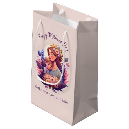 Moeder en zoon Happy Moederdag Klein Cadeauzakje (Achterkant Gekanteld)