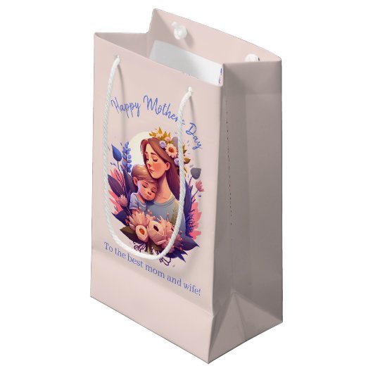 Moeder en zoon Happy Moederdag Klein Cadeauzakje (Voorkant Gekanteld)