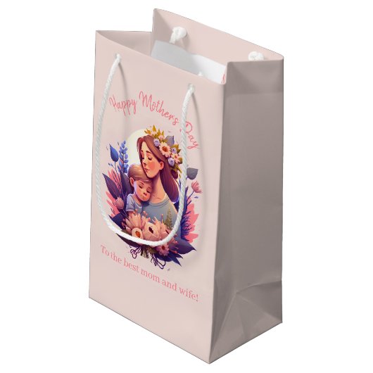 Moeder en zoon Happy Moederdag Klein Cadeauzakje (Achterkant Gekanteld)