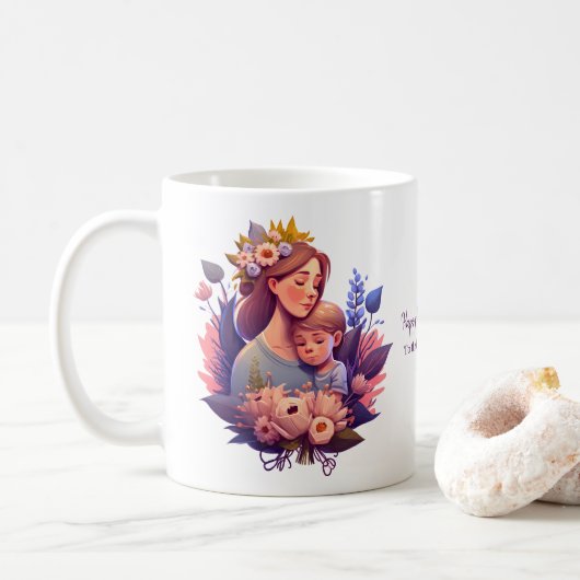 Moeder en zoon Happy Moederdag Koffiemok (Met donut)