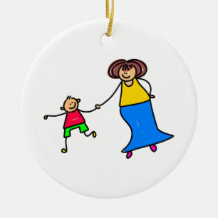 Moeder en zoon keramisch ornament