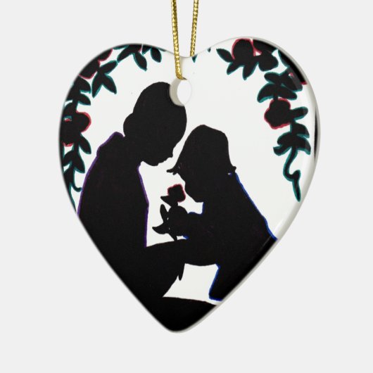 Moeder en zoon keramisch ornament (Links)