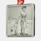 Moeder en zoon lopen metalen ornament (Links)