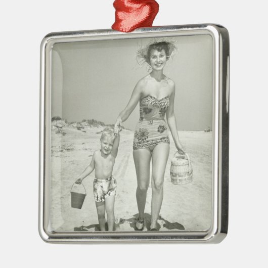 Moeder en zoon lopen metalen ornament (Links)